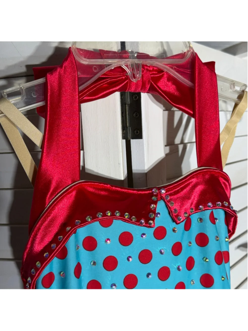 Child's pinup girl dress retro 50s style blue red polka dot Halloween costume S